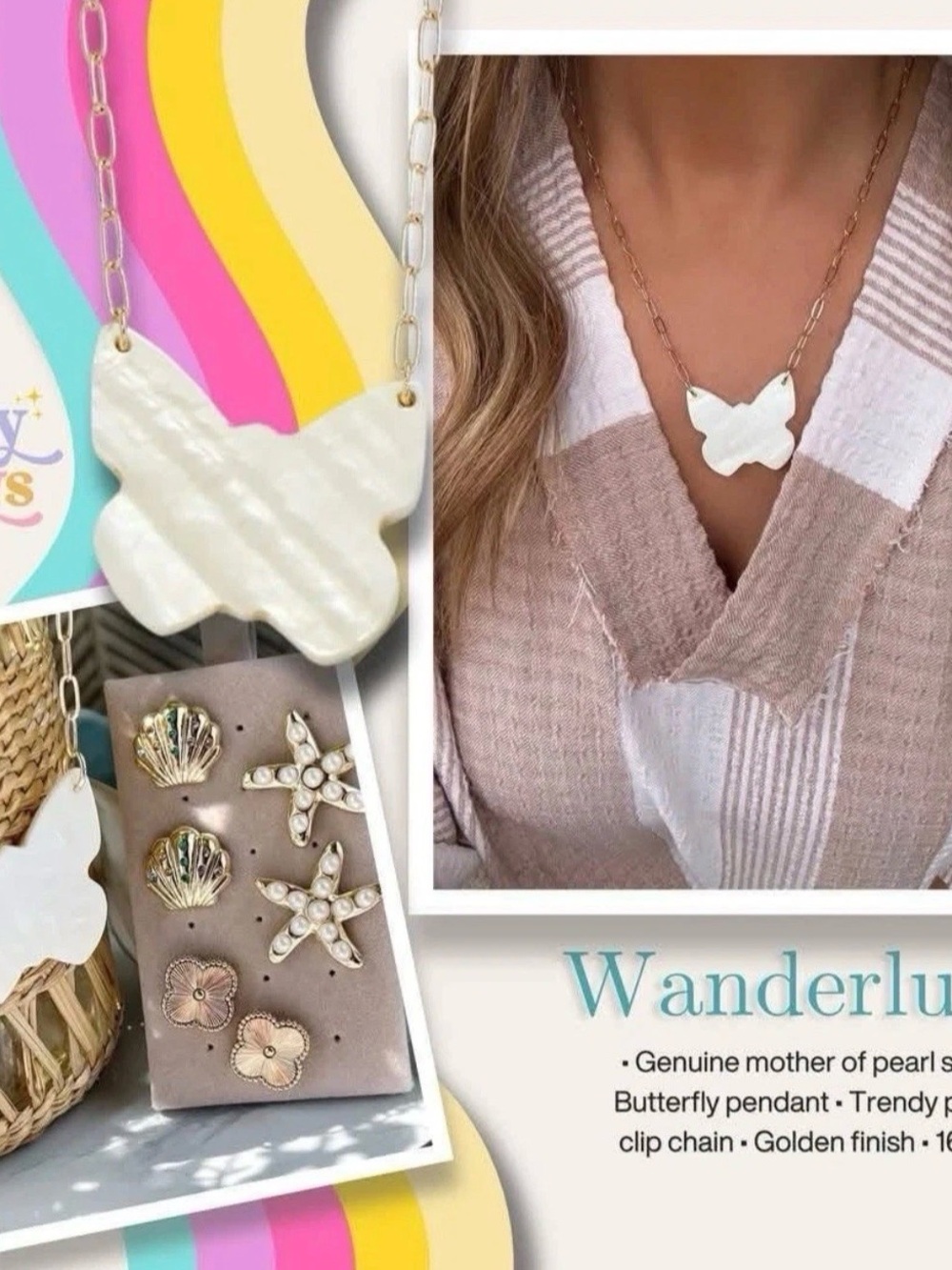 Park Lane Wanderlust Mother of Pearl Butterfly Pendant Necklace - Gold